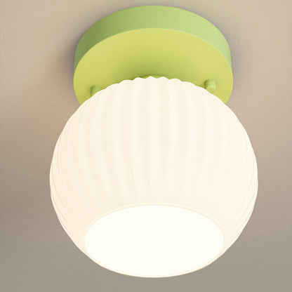 Contemporary Scandinavian Cream Flower Round Oval Iron Glass 1-light Semi-flush Mount Ceiling Light for Bedroom