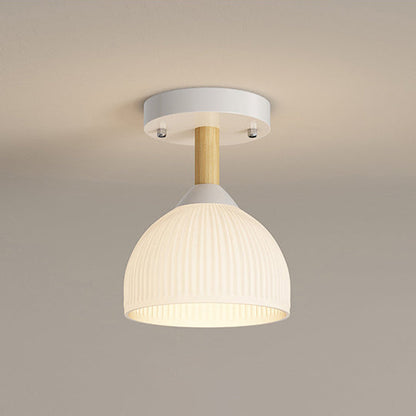 Contemporary Scandinavian Cream Flower Round Oval Iron Glass 1-light Semi-flush Mount Ceiling Light for Bedroom