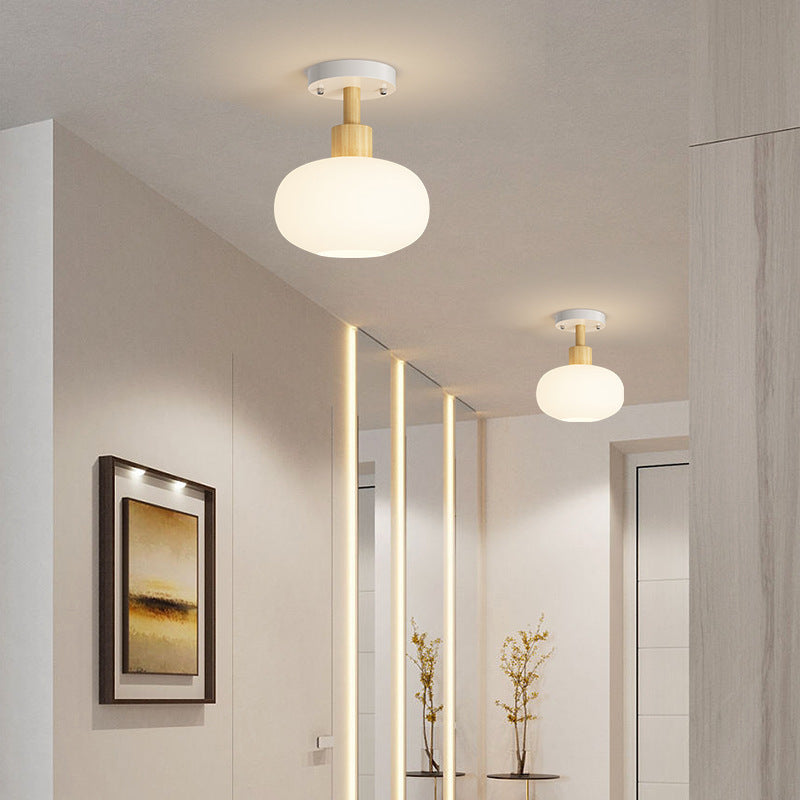 Contemporary Scandinavian Cream Flower Round Oval Iron Glass 1-light Semi-flush Mount Ceiling Light for Bedroom