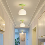 Contemporary Scandinavian Cream Flower Round Oval Iron Glass 1-light Semi-flush Mount Ceiling Light for Bedroom