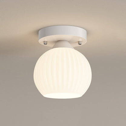 Contemporary Scandinavian Cream Flower Round Oval Iron Glass 1-light Semi-flush Mount Ceiling Light for Bedroom
