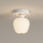 Contemporary Scandinavian Cream Flower Round Oval Iron Glass 1-light Semi-flush Mount Ceiling Light for Bedroom