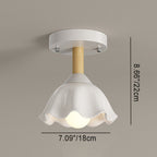 Contemporary Scandinavian Cream Flower Round Oval Iron Glass 1-light Semi-flush Mount Ceiling Light for Bedroom