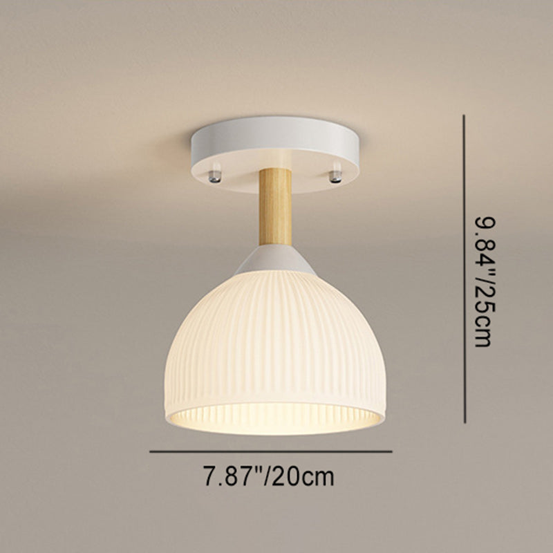 Contemporary Scandinavian Cream Flower Round Oval Iron Glass 1-light Semi-flush Mount Ceiling Light for Bedroom