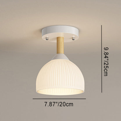 Contemporary Scandinavian Cream Flower Round Oval Iron Glass 1-light Semi-flush Mount Ceiling Light for Bedroom