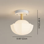 Contemporary Scandinavian Cream Flower Round Oval Iron Glass 1-light Semi-flush Mount Ceiling Light for Bedroom