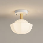 Contemporary Scandinavian Cream Flower Round Oval Iron Glass 1-light Semi-flush Mount Ceiling Light for Bedroom