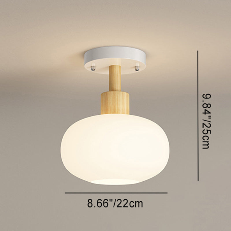 Contemporary Scandinavian Cream Flower Round Oval Iron Glass 1-light Semi-flush Mount Ceiling Light for Bedroom