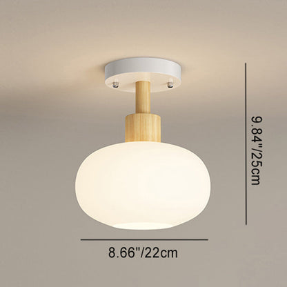 Contemporary Scandinavian Cream Flower Round Oval Iron Glass 1-light Semi-flush Mount Ceiling Light for Bedroom