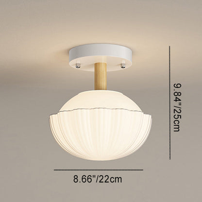 Contemporary Scandinavian Cream Flower Round Oval Iron Glass 1-light Semi-flush Mount Ceiling Light for Bedroom