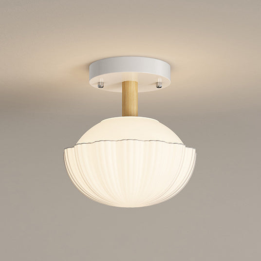 Contemporary Scandinavian Cream Flower Round Oval Iron Glass 1-light Semi-flush Mount Ceiling Light for Bedroom