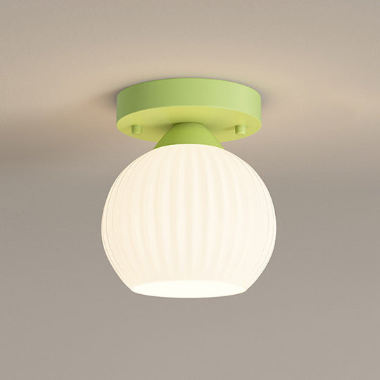 Contemporary Scandinavian Cream Flower Round Oval Iron Glass 1-light Semi-flush Mount Ceiling Light for Bedroom