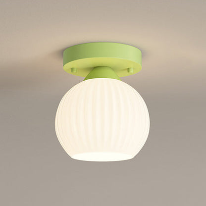 Contemporary Scandinavian Cream Flower Round Oval Iron Glass 1-light Semi-flush Mount Ceiling Light for Bedroom