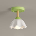 Contemporary Scandinavian Cream Flower Round Oval Iron Glass 1-light Semi-flush Mount Ceiling Light for Bedroom