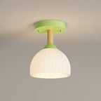 Contemporary Scandinavian Cream Flower Round Oval Iron Glass 1-light Semi-flush Mount Ceiling Light for Bedroom