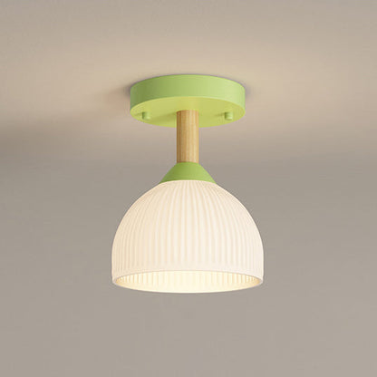Contemporary Scandinavian Cream Flower Round Oval Iron Glass 1-light Semi-flush Mount Ceiling Light for Bedroom