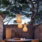 Contemporary Creative Waterproof Gourd Peanut Shape Rattan Stainless Steel 1-light Pendant Light for Outdoor BulbSquare
