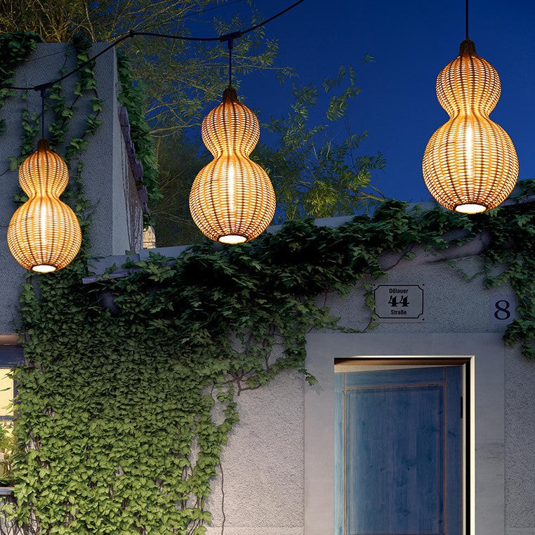 Contemporary Creative Waterproof Gourd Peanut Shape Rattan Stainless Steel 1-light Pendant Light for Outdoor BulbSquare