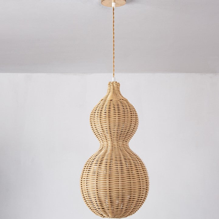 Contemporary Creative Waterproof Gourd Peanut Shape Rattan Stainless Steel 1-light Pendant Light for Outdoor BulbSquare