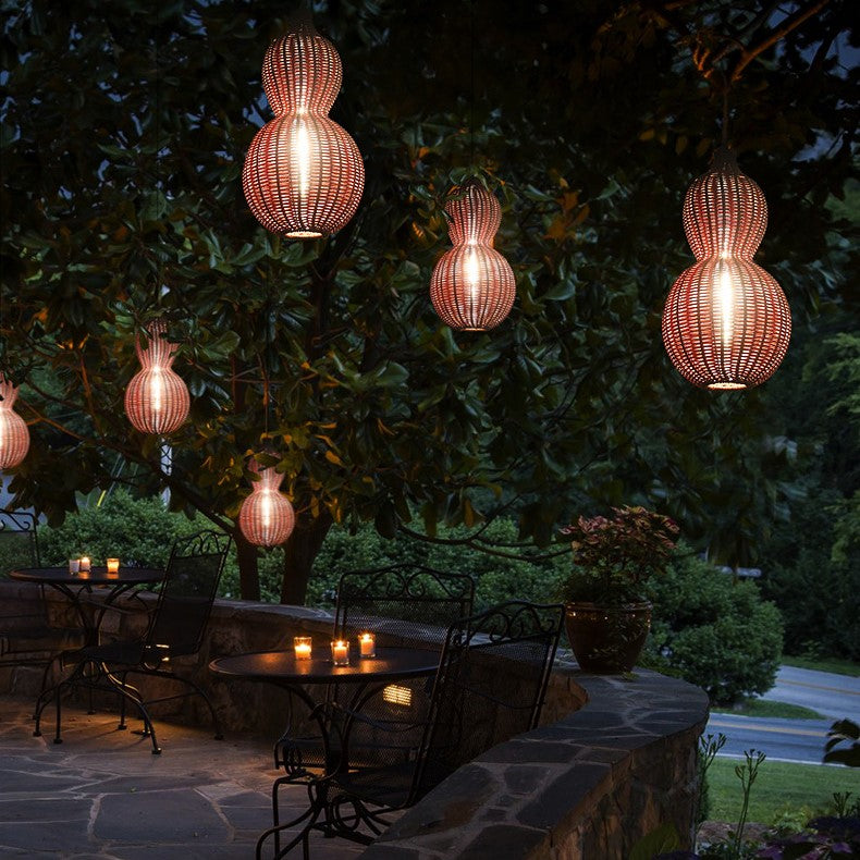 Contemporary Creative Waterproof Gourd Peanut Shape Rattan Stainless Steel 1-light Pendant Light for Outdoor BulbSquare