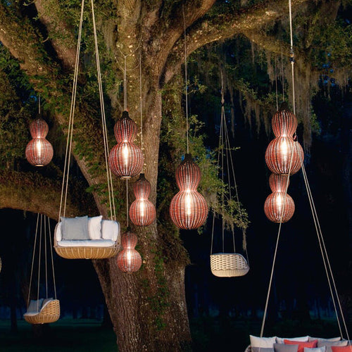 Contemporary Creative Waterproof Gourd Peanut Shape Rattan Stainless Steel 1-light Pendant Light for Outdoor BulbSquare