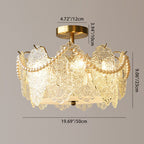 Traditional French Cream Pearl Iron Glass 5/6 Light Semi-Flush Mount Ceiling Light For Bedroom