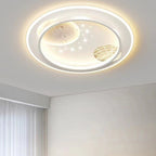 Contemporary Creative Round Square Rectangular Space Moon Iron Aluminum Silicone Acrylic Resin LED Flush Mount Ceiling Light For Bedroom