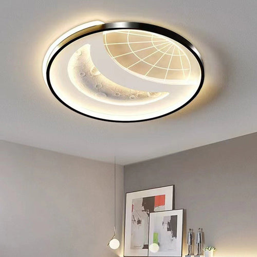 Contemporary Creative Round Square Rectangular Space Moon Iron Aluminum Silicone Acrylic Resin LED Flush Mount Ceiling Light For Bedroom
