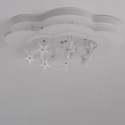 Modern Art Deco Cloud Shape Star Iron Acrylic LED Flush Mount Ceiling Light for Bedroom