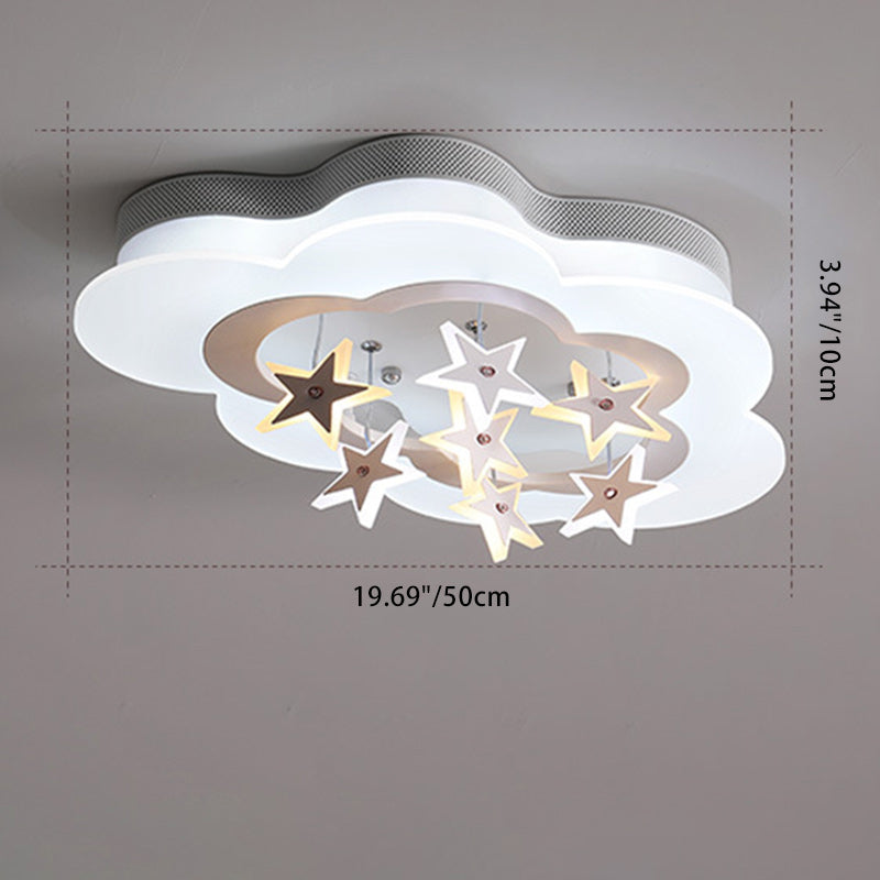 Modern Art Deco Cloud Shape Star Iron Acrylic LED Flush Mount Ceiling Light for Bedroom