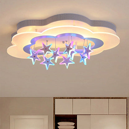 Modern Art Deco Cloud Shape Star Iron Acrylic LED Flush Mount Ceiling Light for Bedroom