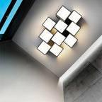 Contemporary Scandinavian Rubik's Cube Square Rectangle Iron Acrylic LED Flush Mount Ceiling Light For Bedroom