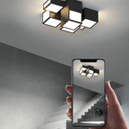 Contemporary Scandinavian Rubik's Cube Square Rectangle Iron Acrylic LED Flush Mount Ceiling Light For Bedroom