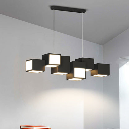 Contemporary Scandinavian Rubik's Cube Staggered Square Iron Acrylic LED Island Light Chandelier for Dining Room