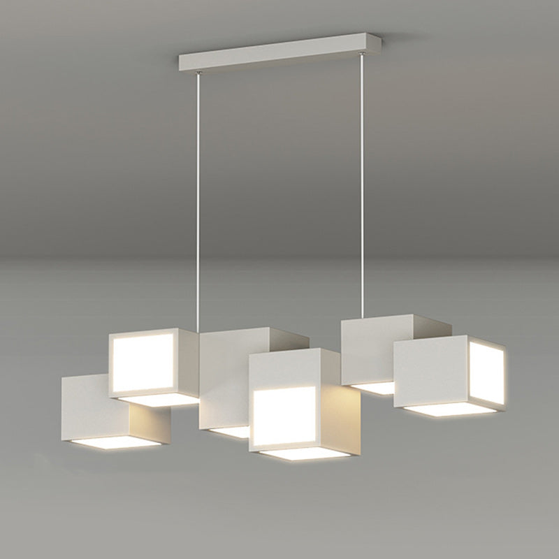 Contemporary Scandinavian Rubik's Cube Staggered Square Iron Acrylic LED Island Light Chandelier for Dining Room