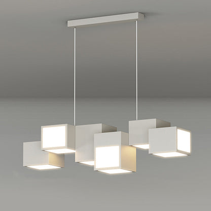 Contemporary Scandinavian Rubik's Cube Staggered Square Iron Acrylic LED Island Light Chandelier for Dining Room