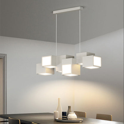 Contemporary Scandinavian Rubik's Cube Staggered Square Iron Acrylic LED Island Light Chandelier for Dining Room