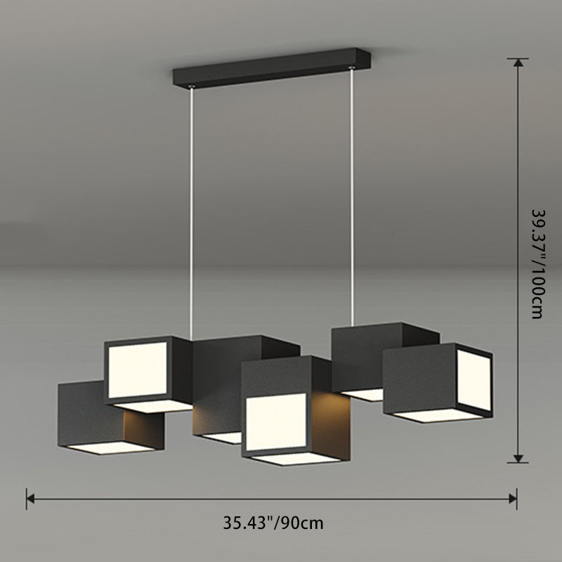 Contemporary Scandinavian Rubik's Cube Staggered Square Iron Acrylic LED Island Light Chandelier for Dining Room BulbSquare