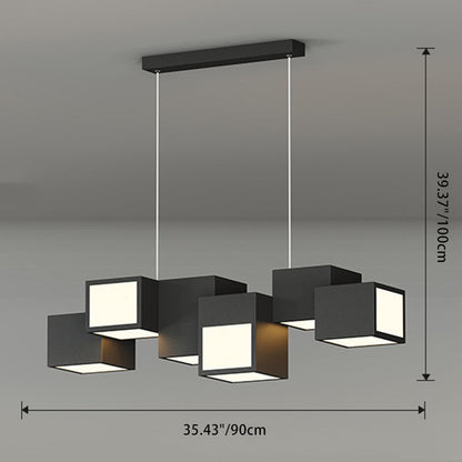 Contemporary Scandinavian Rubik's Cube Staggered Square Iron Acrylic LED Island Light Chandelier for Dining Room