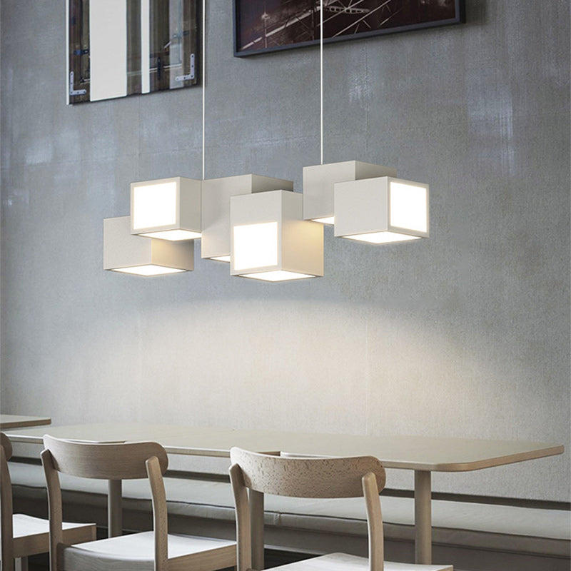 Contemporary Scandinavian Rubik's Cube Staggered Square Iron Acrylic LED Island Light Chandelier for Dining Room BulbSquare
