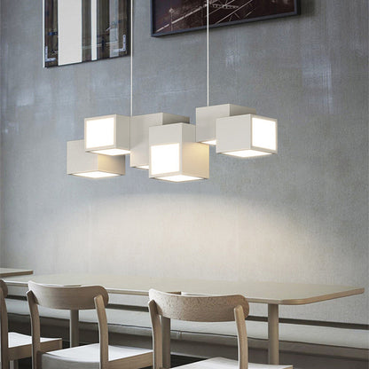 Contemporary Scandinavian Rubik's Cube Staggered Square Iron Acrylic LED Island Light Chandelier for Dining Room