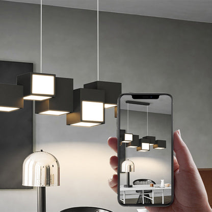 Contemporary Scandinavian Rubik's Cube Staggered Square Iron Acrylic LED Island Light Chandelier for Dining Room
