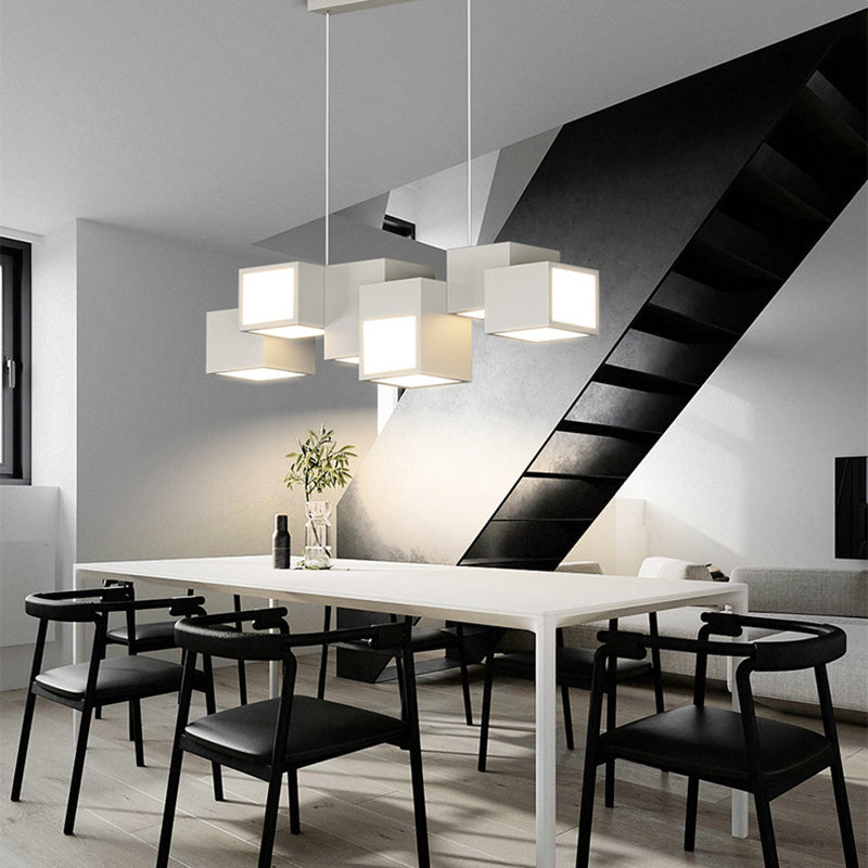 Contemporary Scandinavian Rubik's Cube Staggered Square Iron Acrylic LED Island Light Chandelier for Dining Room
