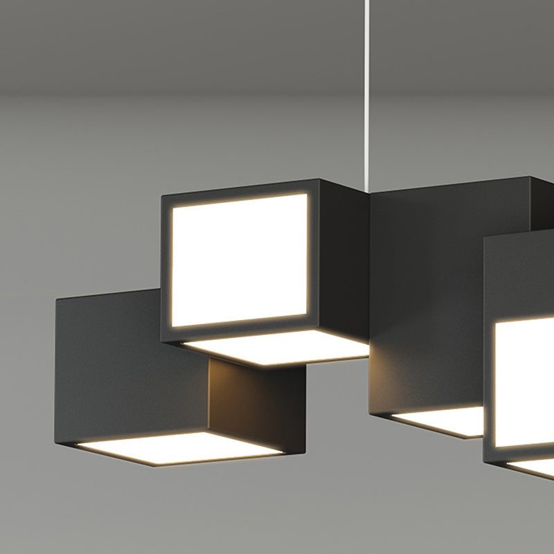 Contemporary Scandinavian Rubik's Cube Staggered Square Iron Acrylic LED Island Light Chandelier for Dining Room