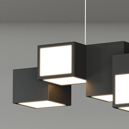 Contemporary Scandinavian Rubik's Cube Staggered Square Iron Acrylic LED Island Light Chandelier for Dining Room
