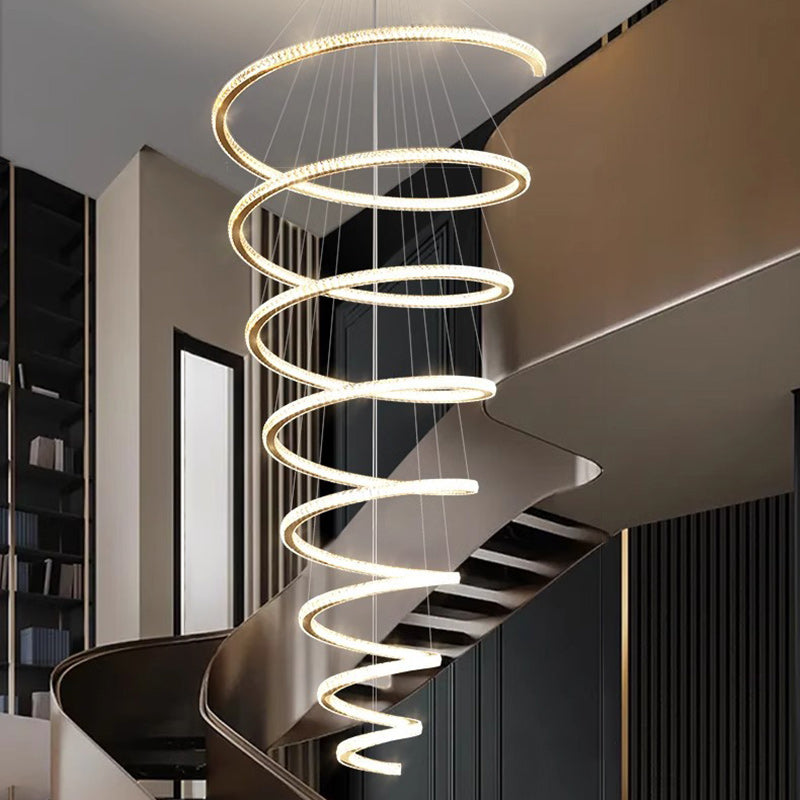 Modern Luxury Spiral Stainless Steel Crystal LED Chandelier for Living Room BulbSquare