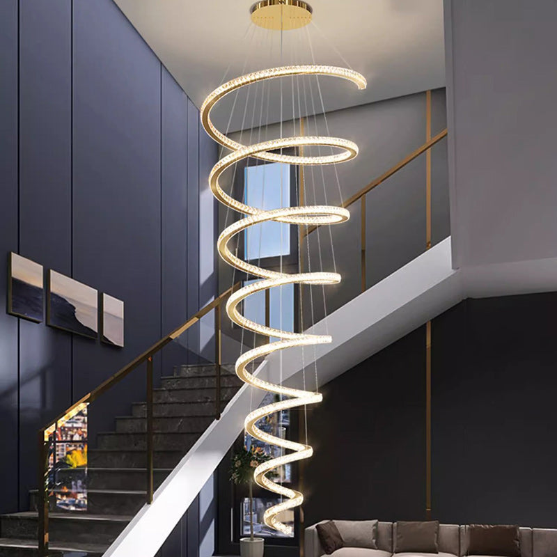 Modern Luxury Spiral Stainless Steel Crystal LED Chandelier for Living Room