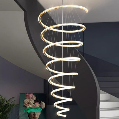 Modern Luxury Spiral Stainless Steel Crystal LED Chandelier for Living Room