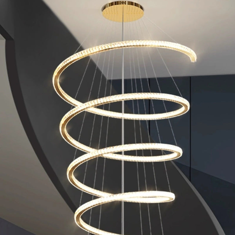 Modern Luxury Spiral Stainless Steel Crystal LED Chandelier for Living Room