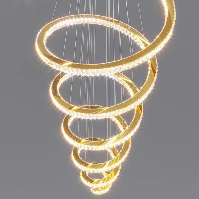Modern Luxury Spiral Stainless Steel Crystal LED Chandelier for Living Room BulbSquare